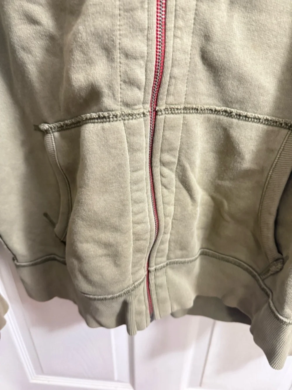 Ralph Lauren Olive Green Zip-Up Hoodie with Red Trim - Picture 4 of 5